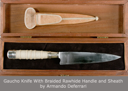 Gauco Knofe with Braided Rawhide Handle and Sheath by Armando Deferrari