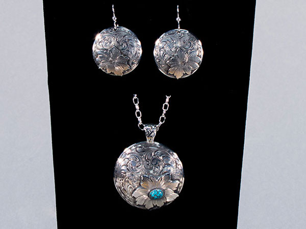 64a.Concho-Pendant-and-Earrings-Set-sterling-silver-and-turquoise-cabochon-gemstones-Rex-Crawford