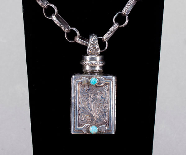 71a.Perfume-Bottle-Pendant-turquoise-sterling-silver-with-a-1940s-French-perfume-bottle-Laddan-Ledbetter