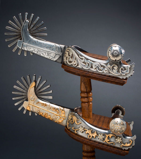 77.–Boot-Shank-Spurs,-fabricated-from-4130-steel,-overlayed-with-sterling-and-14K-gold-and-highlighted-with-154-bright-cut-diamonds-totaling-5-carats,-$45,000–Stewart-Williamson