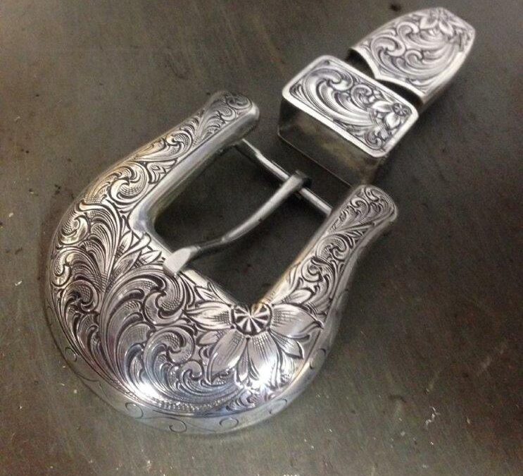 24. Matt Litz, Gentleman’s Three Piece Buckle Set, hand formed solid sterling silver 3 piece one inch buckle set, $1,200