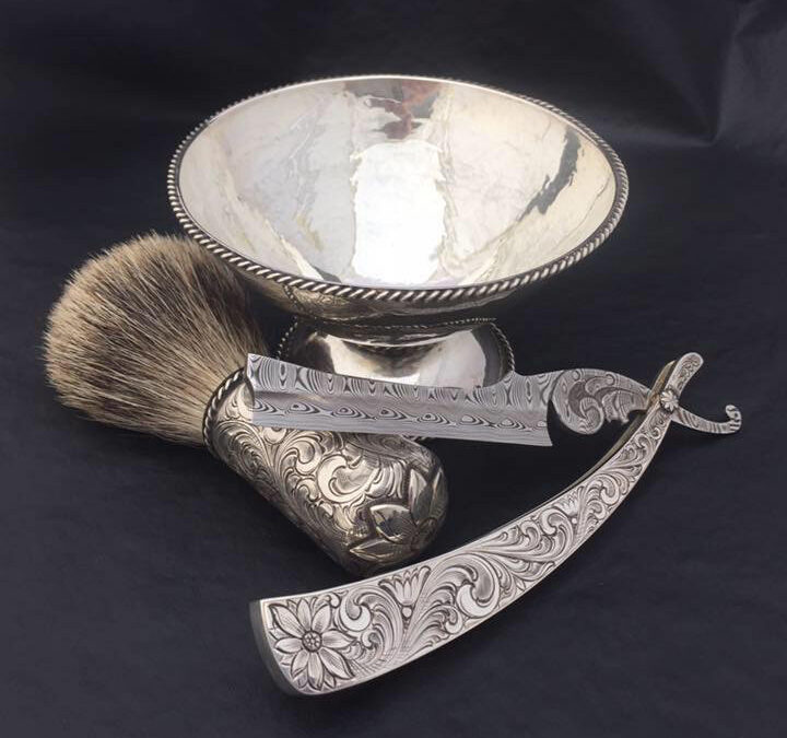 25. Matt Litz, Shaving Kit, all handmade, bowl is hammered from a flat piece of Sterling silver, no solder on the razor-it is all pinned together, $7,000