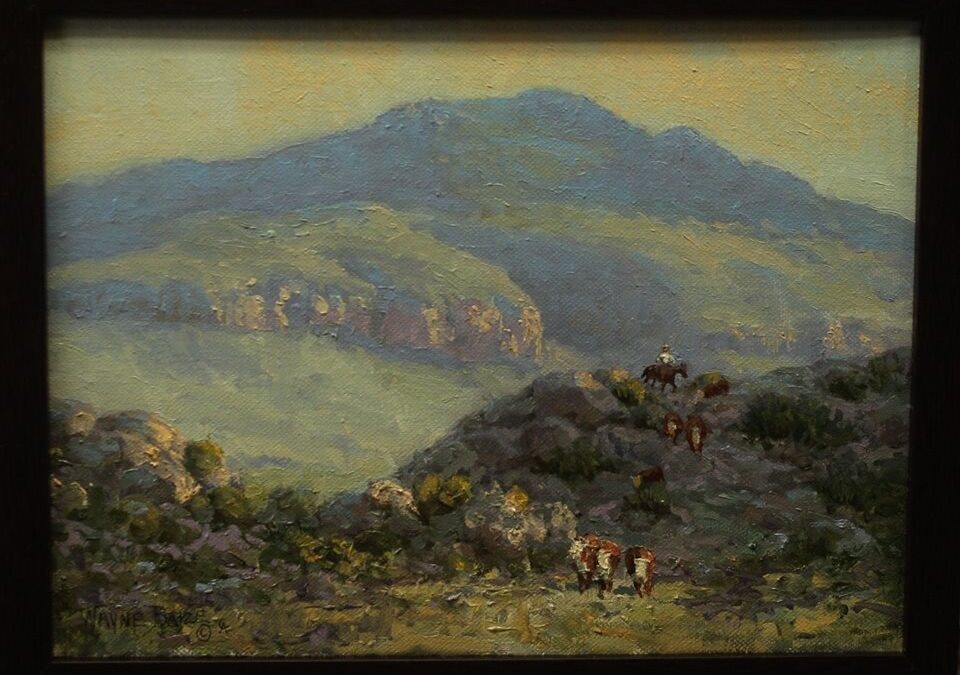 50. Wayne Baize, Blue Mountain, oil on canvas, 9 x 12 inches, $1,800