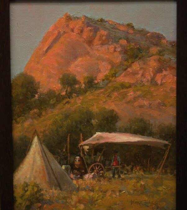 Wayne Baize, Camp at Point of Rocks, oil on canvas, 9 x 12 inches, $1,800