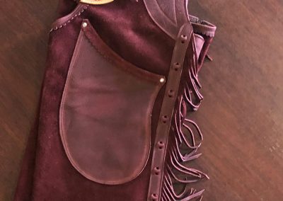 Shotgun Chaps with Engraved Steel Buckle Set by J.T. Hudson – SOLD