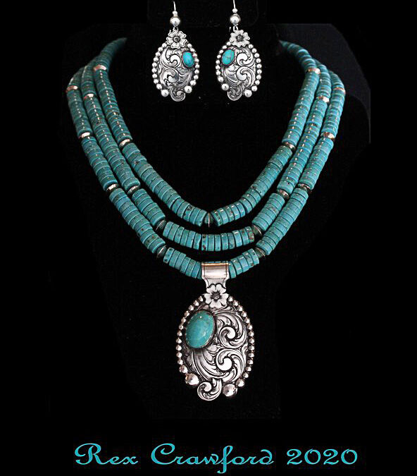 Three Piece Turquoise Set by Rex Crawford