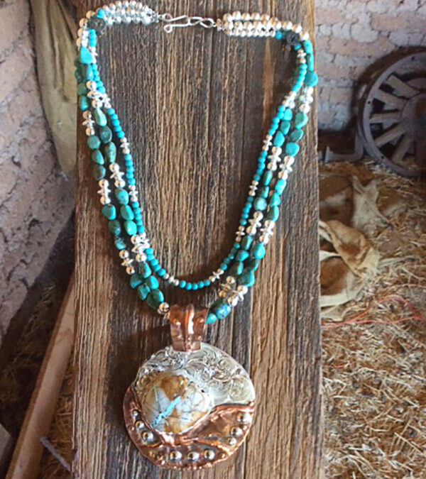 Copper, Silver and Turquoise Necklace by Randy Glover