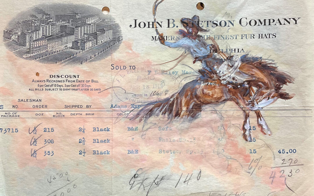 ART-62-Teal-Blake-Stetson-Watercolor-on-original-1923-ledger-image-6×9-850