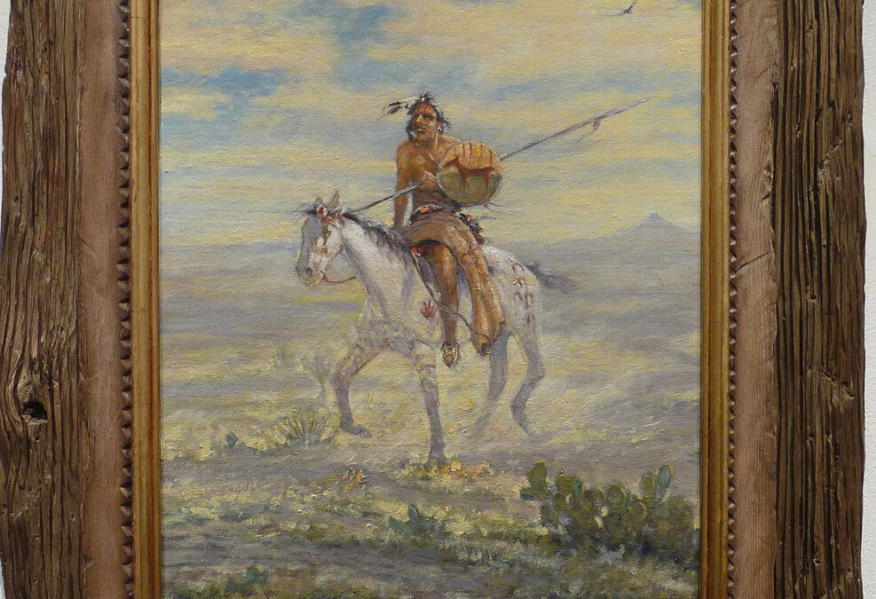 ART-77 Mike Capron, Powder Face Comanche Scout, oil on canvas board