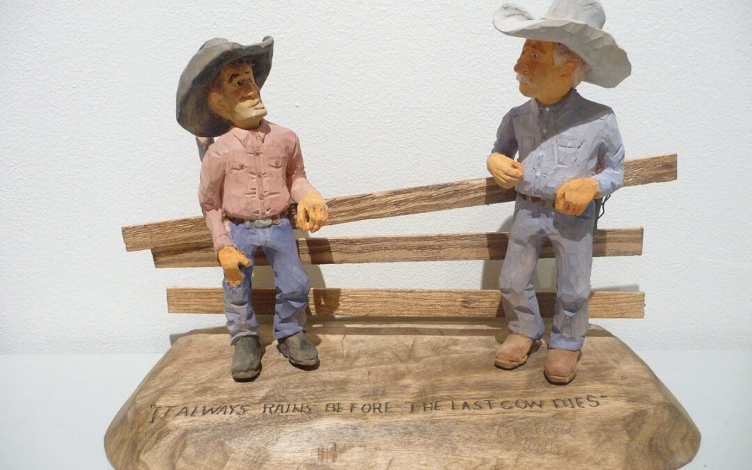 ART-60-Glenn-Moreland-It-Always-Rains-Before-the-Last-Cow-Dies-Wood-Carving-10Lx5.25Dx8H-350