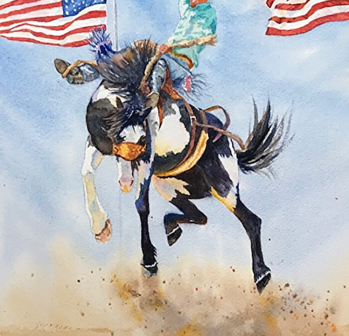 ART-85-Valerie-Coe-True-Grit-and-Old-Glory-Watercolor-framed-size-18×21-850