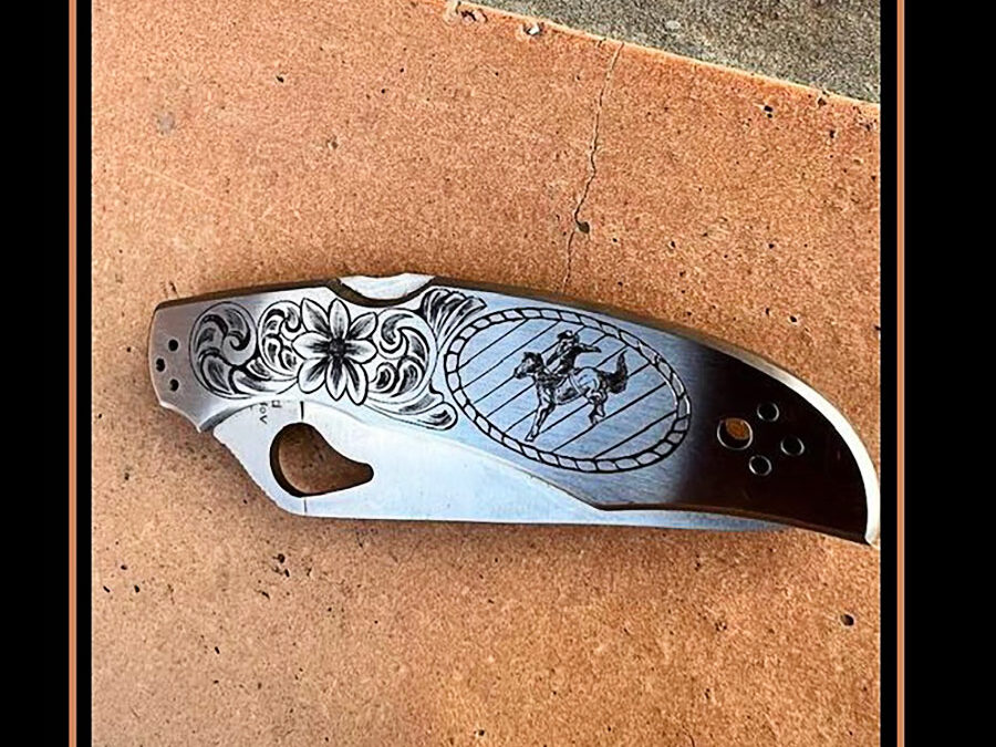 Saddle Bronc Engraved Folding Knife by John Nord – SOLD