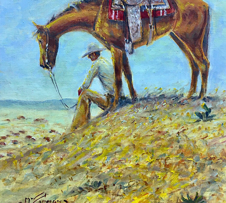 Mike-Capron-Nothin-To-This-Cowpunchin-oil-on-canvas-9×12-1620