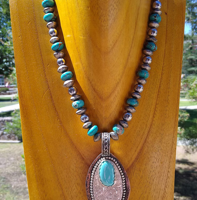 Randy-Glover-Contemporary-Necklace-Sterling-silver-copper-Sleeping-Beauty-turquoise-vintage-metal-and-Kingman-turquoise-beads-375