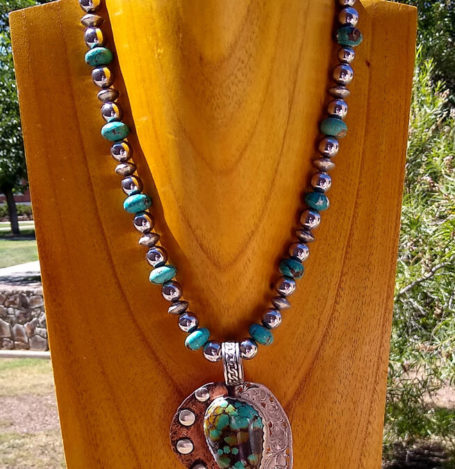 Filigree Copper and Hand Engraved Sterling Silver Necklace by Randy Glover