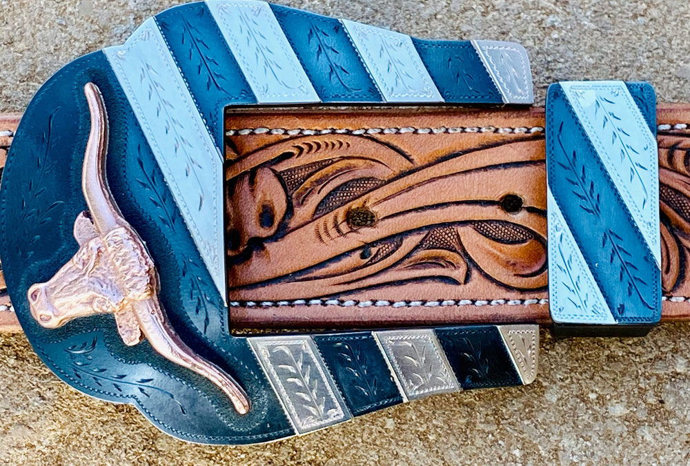 Michael-Pardue-Two-Piece-Buckle-Set-Sand-cast-copper-Longhorn-Sterling-silver-accent-pieces-625