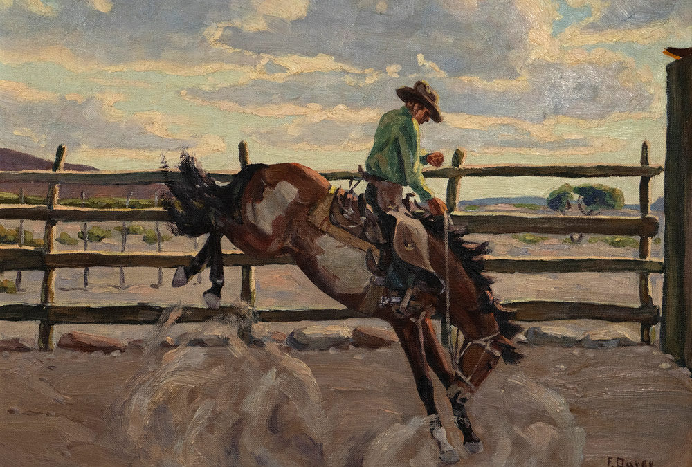 Bucking-Bronc-circa-late-1930s-oil-on-canvas-board-12×16-inches