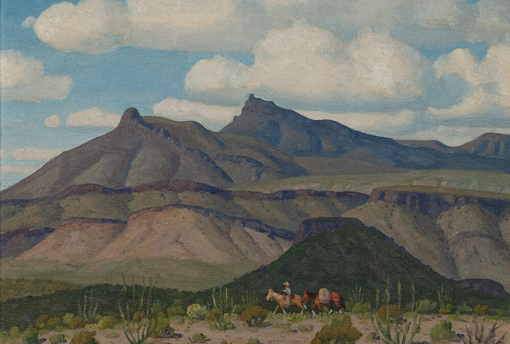 Rider-and-Pack-Horse-circa-1936-1938-oil-on-canvas-board-9×12-inches