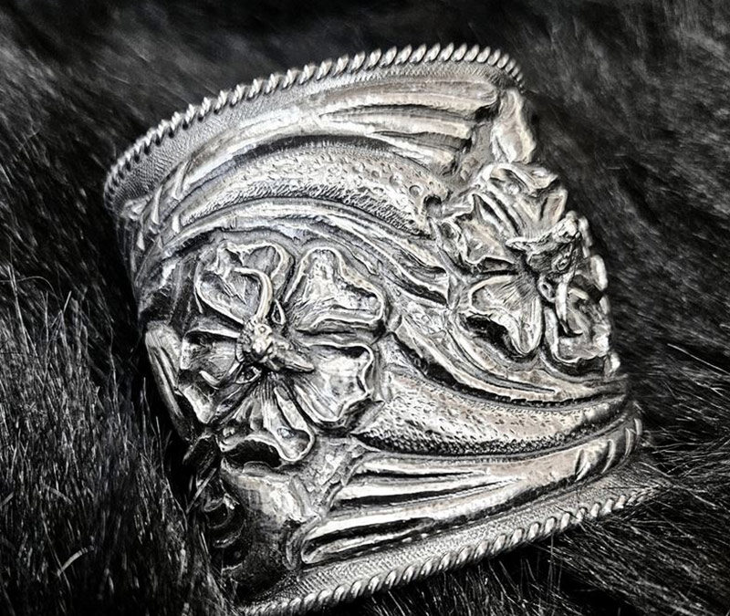 Douglas-Krause-Repousse-Chased-Bracelet-Fine-Silver-and-Sterling-Silver