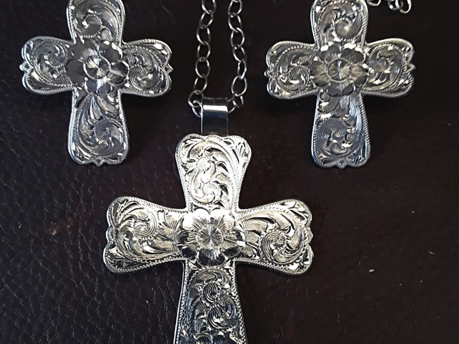 Engraved Silver Cross Pendant & Earrings by Jay T. Hudson